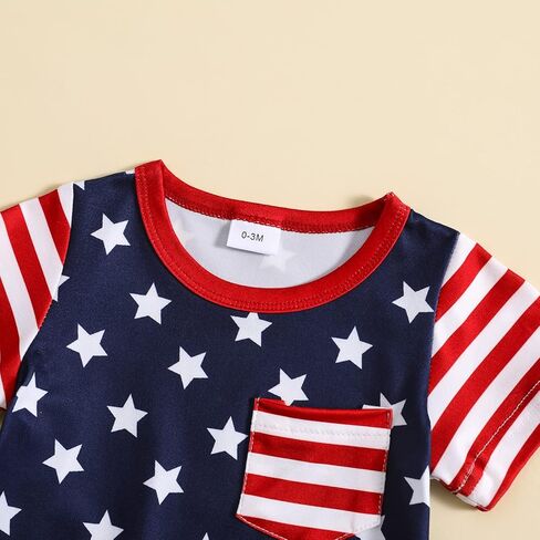 ملابس الرابع من يوليو للأطفال حديثي الولادة والأولاد والبنات، رومبير مطبوع عليه العلم الأمريكي بدون أكمام، بدلة صيفية in Kuwait