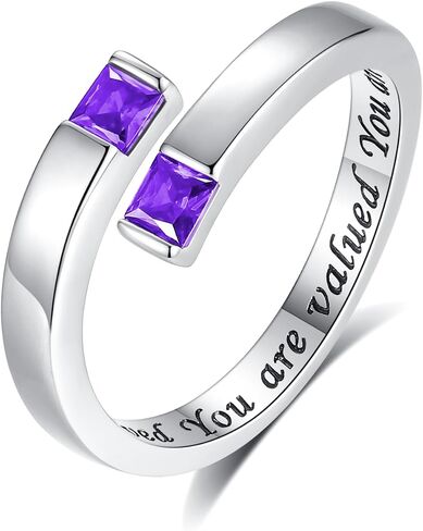 Mother's Day Gift 925 Sterling Silver Adjustable Ring for Women Birthstone Rings Cubic Zirconia Open Ring Gifts for Daughter Teens in Kuwait