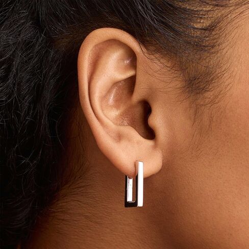 925 فضة مربعة هوب أقراط الحد الأدنى هندسية مستطيلة هوب أقراط للنساء، مجوهرات مضادة للحساسية هدية للفتيات in Kuwait