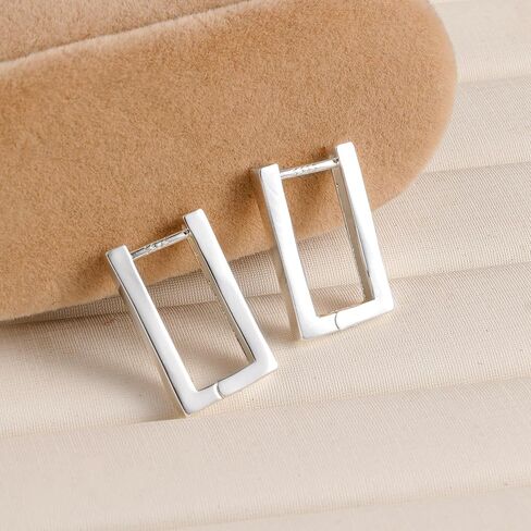 925 فضة مربعة هوب أقراط الحد الأدنى هندسية مستطيلة هوب أقراط للنساء، مجوهرات مضادة للحساسية هدية للفتيات in Kuwait