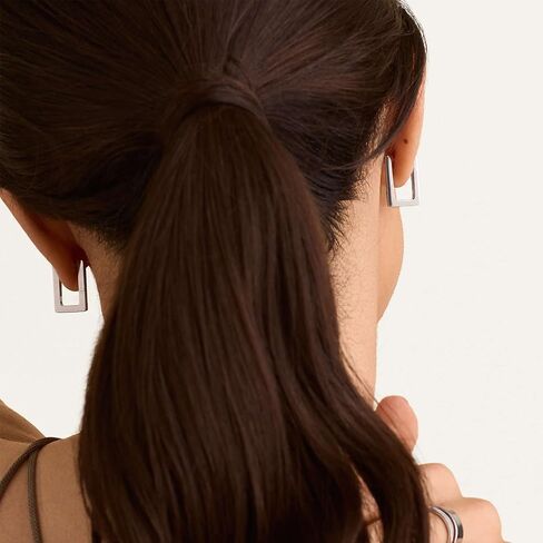 925 فضة مربعة هوب أقراط الحد الأدنى هندسية مستطيلة هوب أقراط للنساء، مجوهرات مضادة للحساسية هدية للفتيات in Kuwait