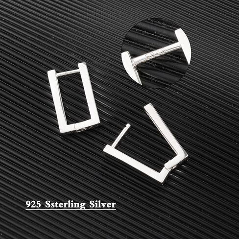 925 فضة مربعة هوب أقراط الحد الأدنى هندسية مستطيلة هوب أقراط للنساء، مجوهرات مضادة للحساسية هدية للفتيات in Kuwait