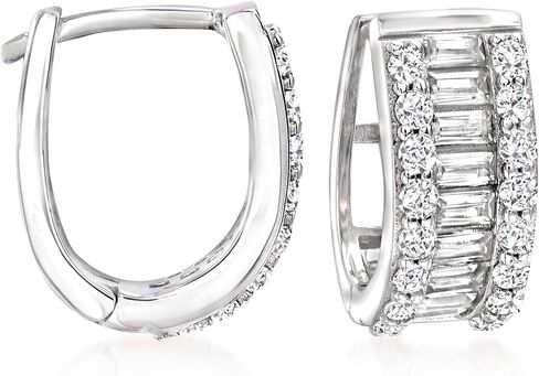 Ross-Simons 1.40 ct. t.w. Baguette and Round CZ Huggie Hoop Earrings in Sterling Silver in Saudi Arabia