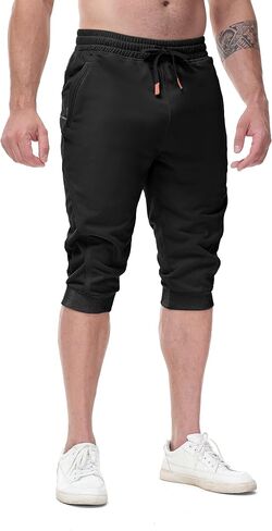 MAIKANONG Men Workout Joggers 3/4 Joggers Gym Casual Capri Pants with Zipper Pockets in Saudi Arabia