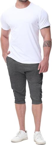 MAIKANONG Men Workout Joggers 3/4 Joggers Gym Casual Capri Pants with Zipper Pockets in Saudi Arabia