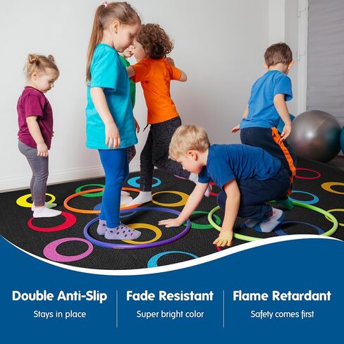 سجادة كبيرة للفصل الدراسي من Booooom Jackson سجادة للفصل الدراسي باللون الأسود بمقاس 7'5"x13'Area مع ظهر غير قابل للانزلاق وسجادة للجلوس في الفصول الدراسية للمدرسة الابتدائية in Kuwait