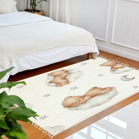 سجادة الدببة، الغيوم، القمر، النجوم، الألوان المائية، مرسومة باليد، سجادة منطقة إسكندنافية بيضاء أنيقة، سجادة قابلة للغسل، سجادة عداء المدخل، ديكور منزلي بسيط لغرفة المعيشة، غرفة النوم، غرفة اللعب، الفصل الدراسي in Kuwait