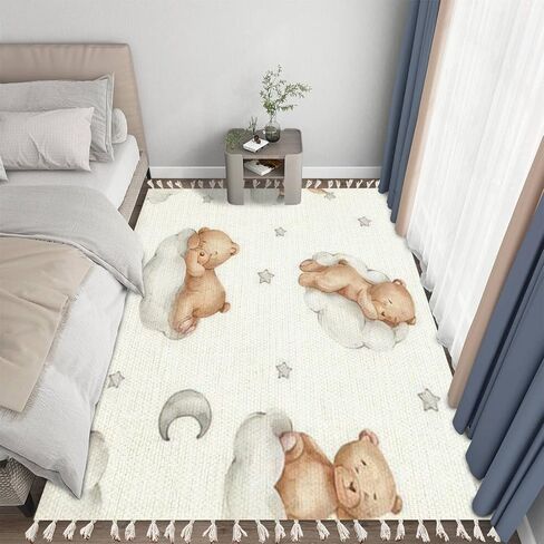 سجادة الدببة، الغيوم، القمر، النجوم، الألوان المائية، مرسومة باليد، سجادة منطقة إسكندنافية بيضاء أنيقة، سجادة قابلة للغسل، سجادة عداء المدخل، ديكور منزلي بسيط لغرفة المعيشة، غرفة النوم، غرفة اللعب، الفصل الدراسي in Kuwait