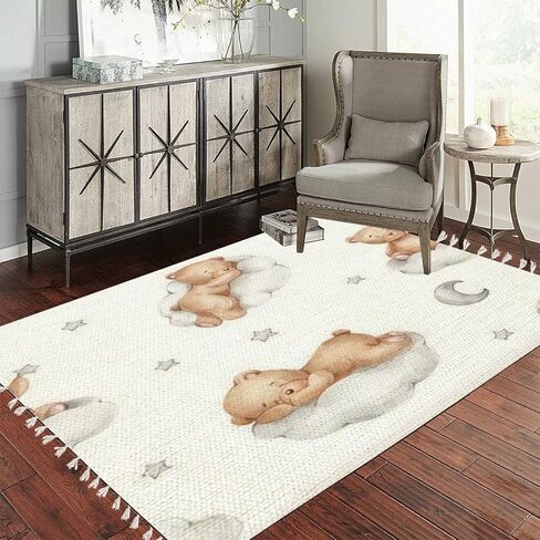 سجادة الدببة، الغيوم، القمر، النجوم، الألوان المائية، مرسومة باليد، سجادة منطقة إسكندنافية بيضاء أنيقة، سجادة قابلة للغسل، سجادة عداء المدخل، ديكور منزلي بسيط لغرفة المعيشة، غرفة النوم، غرفة اللعب، الفصل الدراسي in Kuwait
