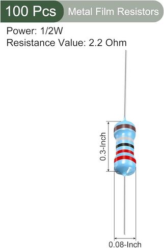 YOKIVE 100 PCS Metal Film Resistors, 2.2 Ohm Resistor with 1/2W 1% Tolerance, Lead, Good for DIY Electronic Projects (5 Color Bands, 8.5mm±1mm) in Kuwait