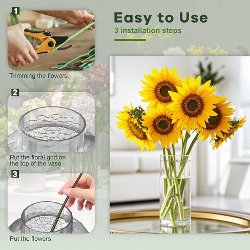 3Pcs Floral Grid for Vase, Reuseable Flower Arrangement Holder for Floral Stems Bouquets Plant Fixation (5'' Dia) in Saudi Arabia