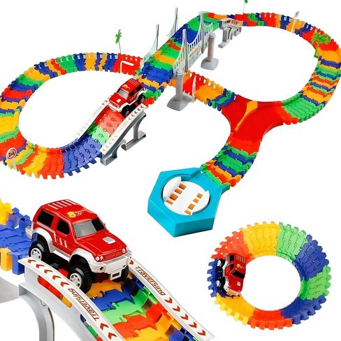 192 Pieces Flexible Race Track Playset - Magic Journey Rainbow Create a Road Super Snap Speedway STEM Building Toy with Race Car for Kids in Saudi Arabia