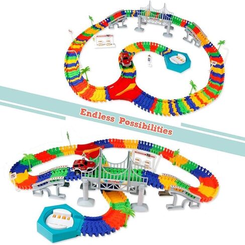 192 Pieces Flexible Race Track Playset - Magic Journey Rainbow Create a Road Super Snap Speedway STEM Building Toy with Race Car for Kids in Saudi Arabia