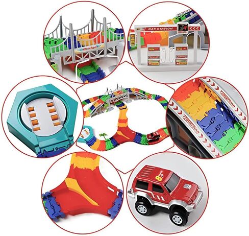 192 Pieces Flexible Race Track Playset - Magic Journey Rainbow Create a Road Super Snap Speedway STEM Building Toy with Race Car for Kids in Saudi Arabia