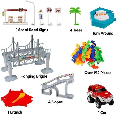 192 Pieces Flexible Race Track Playset - Magic Journey Rainbow Create a Road Super Snap Speedway STEM Building Toy with Race Car for Kids in Saudi Arabia