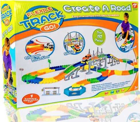 192 Pieces Flexible Race Track Playset - Magic Journey Rainbow Create a Road Super Snap Speedway STEM Building Toy with Race Car for Kids in Saudi Arabia
