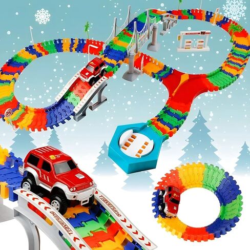 192 Pieces Flexible Race Track Playset - Magic Journey Rainbow Create a Road Super Snap Speedway STEM Building Toy with Race Car for Kids in Saudi Arabia