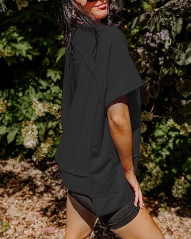 Women's Summer Oversized T Shirts Crewneck Short Sleeve Loose Fit Tee High Low Hem Casual Blouses Tops in Saudi Arabia