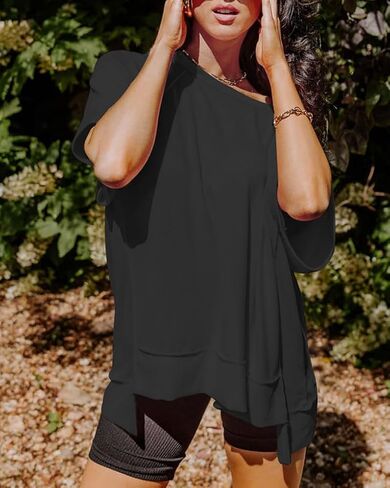 Women's Summer Oversized T Shirts Crewneck Short Sleeve Loose Fit Tee High Low Hem Casual Blouses Tops in Saudi Arabia