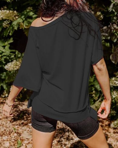 Women's Summer Oversized T Shirts Crewneck Short Sleeve Loose Fit Tee High Low Hem Casual Blouses Tops in Saudi Arabia