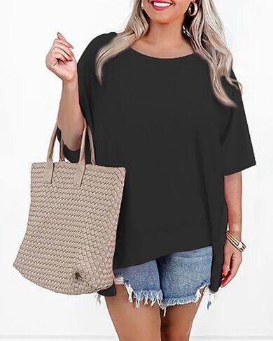 Women's Summer Oversized T Shirts Crewneck Short Sleeve Loose Fit Tee High Low Hem Casual Blouses Tops in Saudi Arabia