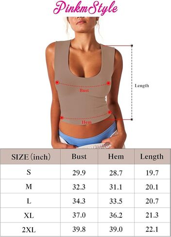 قمصان PINKMSTYLE للسيدات ذات بطانة مزدوجة ورقبة واسعة بدون أكمام وقمصان صيفية لطيفة in Kuwait