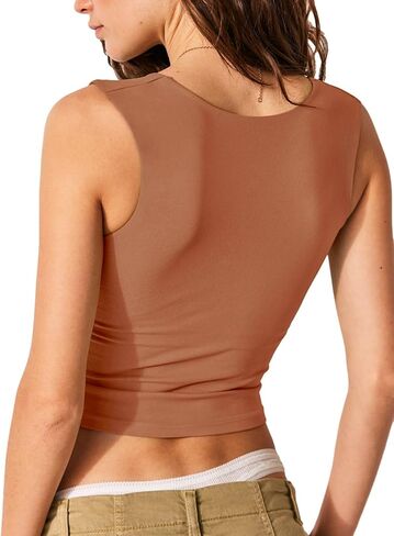 قمصان PINKMSTYLE للسيدات ذات بطانة مزدوجة ورقبة واسعة بدون أكمام وقمصان صيفية لطيفة in Kuwait