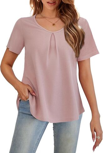 LIENRIDY Women's Short Sleeve Shirts Round Neck Loose Casual Summer Tops L-XL in Saudi Arabia