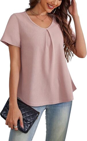 LIENRIDY Women's Short Sleeve Shirts Round Neck Loose Casual Summer Tops L-XL in Saudi Arabia
