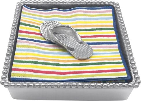 Mariposa Flip Flop Beaded Napkin Box, One Size, Silver in Saudi Arabia