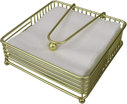 Home Basics Halo Steel Napkin Holder with Weighted Pivoted Arm, 7" x 7" x 2.5", Gold in Kuwait