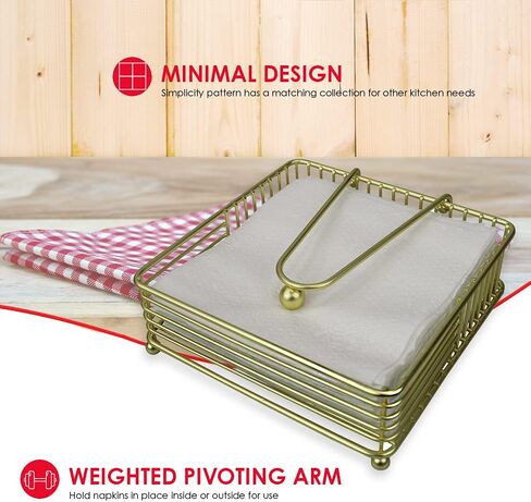 Home Basics Halo Steel Napkin Holder with Weighted Pivoted Arm, 7" x 7" x 2.5", Gold in Kuwait