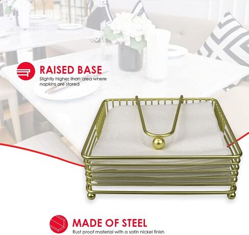 Home Basics Halo Steel Napkin Holder with Weighted Pivoted Arm, 7" x 7" x 2.5", Gold in Kuwait