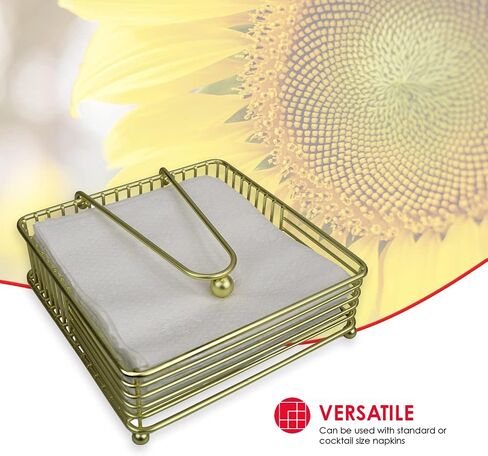 Home Basics Halo Steel Napkin Holder with Weighted Pivoted Arm, 7" x 7" x 2.5", Gold in Kuwait
