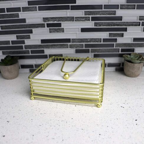 Home Basics Halo Steel Napkin Holder with Weighted Pivoted Arm, 7" x 7" x 2.5", Gold in Kuwait