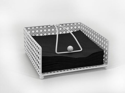 Square Metal Napkin Holder with Dispenser Arm, Weave-Design | Napkin Holders for Tables, Kitchen, Countertops & Outdoor Tables | Flat Napkin Holder (White) in Saudi Arabia