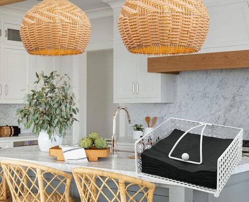 Square Metal Napkin Holder with Dispenser Arm, Weave-Design | Napkin Holders for Tables, Kitchen, Countertops & Outdoor Tables | Flat Napkin Holder (White) in Saudi Arabia