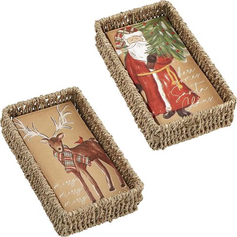 Mud Pie, Santa Christmas Guest Towel Set, napkin 7 3/4" x 4" | basket 8 1/2" x 5" in Saudi Arabia