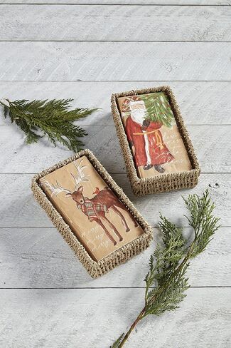 Mud Pie, Santa Christmas Guest Towel Set, napkin 7 3/4" x 4" | basket 8 1/2" x 5" in Saudi Arabia