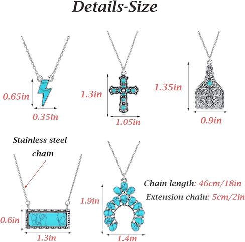 5 قطع القلائد الغربية للنساء البوهيمي الفيروز الصليب قلادة البقرة علامة حدوة الحصان قلادة الهبي الملحقات الفيروز ليجتنينج بولت بار قلادة قلادة للفتيات 90 ثانية راعية البقر بوهو قلادة مجموعة مجوهرات in Kuwait