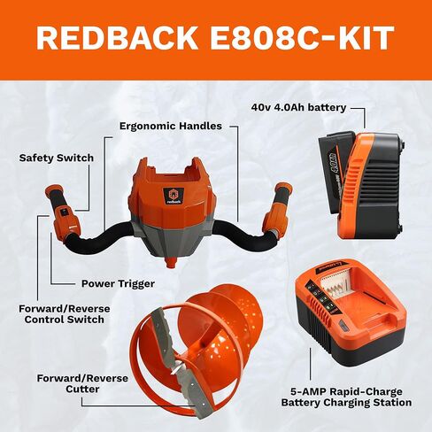 Redback 40V Ice Auger Modern Alternative to Hand Auger Ice Fishing Auger with Stainless Steel Blades Cordless Drill Ice Auger E808CKIT with 2AH Battery and 5A Charger in Saudi Arabia