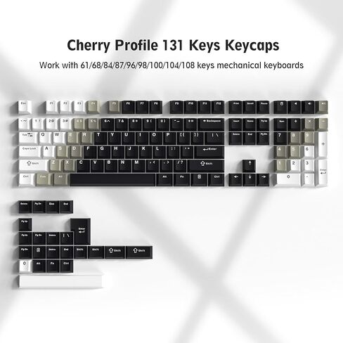 Womier Custom Keycaps 131 Keys, White Gray Black DYE-Sub PBT Keycaps Set, Cherry Profile Keyboard Keycaps for 60% 65% 70% 100% Cherry Gateron MX Switches Mechanical Keyboards in Kuwait