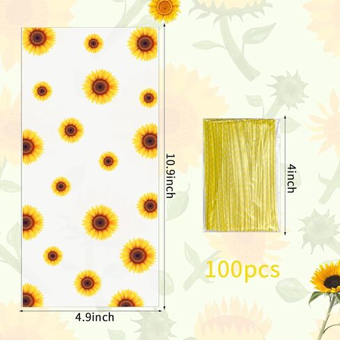 100 قطعة من أكياس السيلوفان لعباد الشمس، أكياس حلوى التشيلو الشفافة مع 100 قطعة من أربطة العنق لهدايا حفلات عباد الشمس in Kuwait