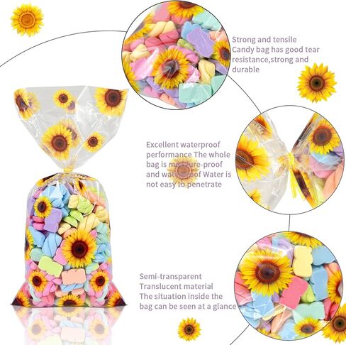100 قطعة من أكياس السيلوفان لعباد الشمس، أكياس حلوى التشيلو الشفافة مع 100 قطعة من أربطة العنق لهدايا حفلات عباد الشمس in Kuwait