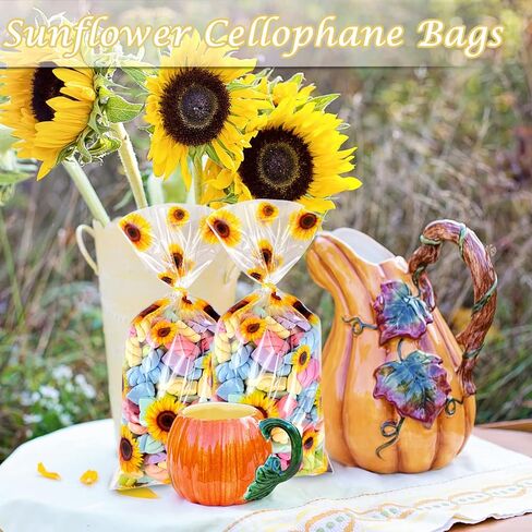 100 قطعة من أكياس السيلوفان لعباد الشمس، أكياس حلوى التشيلو الشفافة مع 100 قطعة من أربطة العنق لهدايا حفلات عباد الشمس in Kuwait