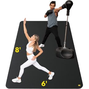حصيرة تمرين كبيرة متميزة - 8 أقدام × 6 قدم × 1/4 "سميك سميك متين لمكانة للأرضيات الصالة الرياضية - يعمل بشكل رائع لجميع أمراض القلب ، حصيرة اليوغا ، حصيرة دراجة تمرين - استخدم مع أو بدون حذاء in Kuwait