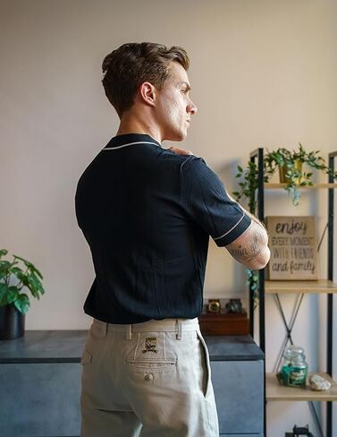 PJ PAUL JONES Men's Short Sleeve Knit Polo Shirt Vintage Button Down Golf Polo in Kuwait