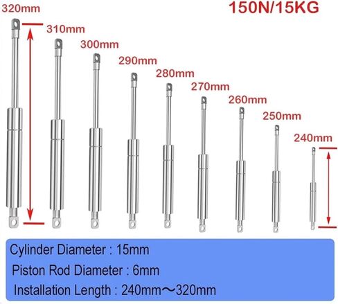 1 PC 240mm-320mm 150N/15KG 304 Stainless Steel Equipment Food Hydraulic Support Rod Machinery Yacht Pneumatic Spring(15-6-95-260) in Saudi Arabia