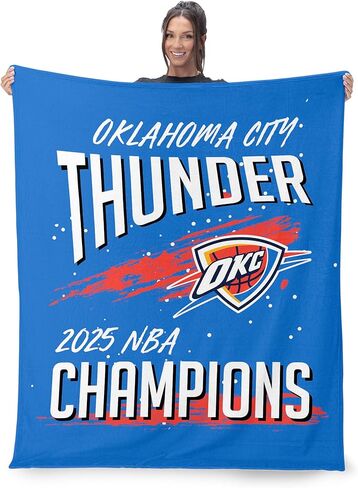 Northwest Oklahoma City Thunder 2025 NBA Champions Net Net Cain Touch Throw ، رسمية 50 "× 60" بطانية لكرة السلة الفائقة ، أو هدية مروحة تذكارية للأريكة ، أو السرير ، أو يوم اللعبة in Kuwait