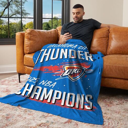 Northwest Oklahoma City Thunder 2025 NBA Champions Net Net Cain Touch Throw ، رسمية 50 "× 60" بطانية لكرة السلة الفائقة ، أو هدية مروحة تذكارية للأريكة ، أو السرير ، أو يوم اللعبة in Kuwait